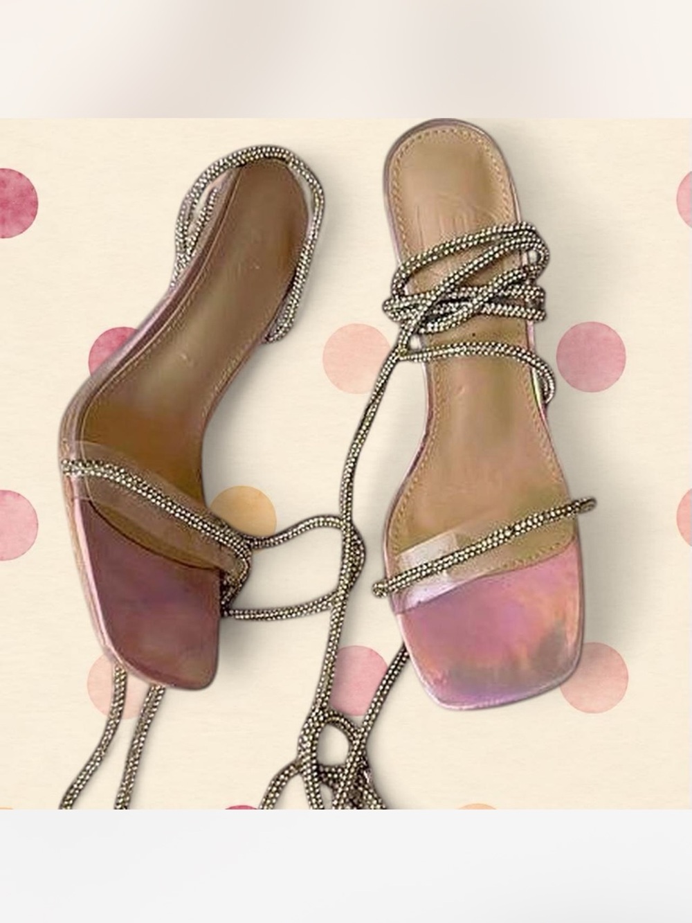 SHEIN Iridescent Pink Square-Toe Lace-Up Flat Sandals